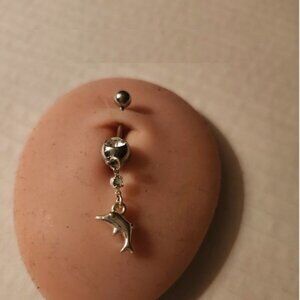Dangle Dolphin Clear Crystals Navel Ring ~ N-5043-POSH